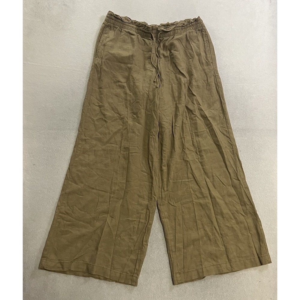 H&M Pants Women's Size Small Brown Tan Linen Blend Relaxed Baggy Wide Leg